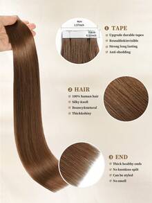 100% 真人发质接发 #4 中棕色直发款式，长度 14-22 英寸，丝滑无缝隐形，优质浓密发梢，健康耐用，50 克/包，适合稀疏发质和沙龙使用 - S4 - 查看 2