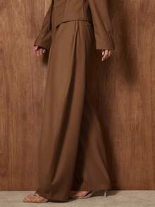 MUSERA Mid Waist Balloon Loose Fit Pleated Trousers Only Cute Date Night Going Out  Night Out Work Clean Cut Winter Party Spring Elegant - Chocolate Brown - View 3