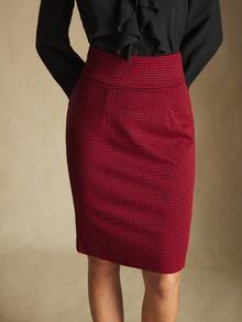 BizChic Falda de punto de pata de gallo burdeos para mujer, uso casual de oficina para viajes urbanos, elegante para fiestas de Navidad y celebraciones de Año Nuevo - Rojo - Ver 6