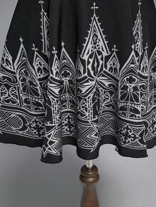 ROMWE Goth 女式哥特式城堡印花 A 字形背带连衣裙 - 黑色 - 查看 4