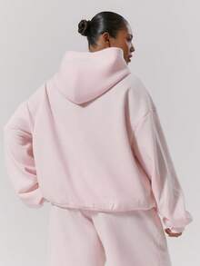 MUSERA 大码抓绒连帽卫衣，冬季，返校季，可爱，日常休闲，Coffee Club Curve - 粉色 - 查看 4