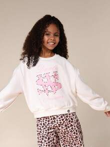 SUMWON Tween Girls Co-Ord Set Oversized Sweatshirt With Wide Leg Leopard Print Pants Casual Outfit Vacation - White - View 5