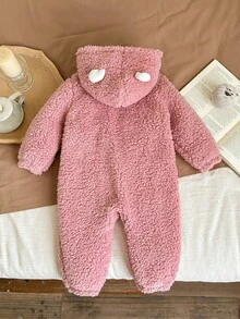 SHEIN Babygirl 蓬松粉色连帽连体裤，秋冬 - 粉色 - 查看 2