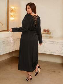 Firerie Plus Size Elegant Party Lace Patchwork Dress - Black - View 2