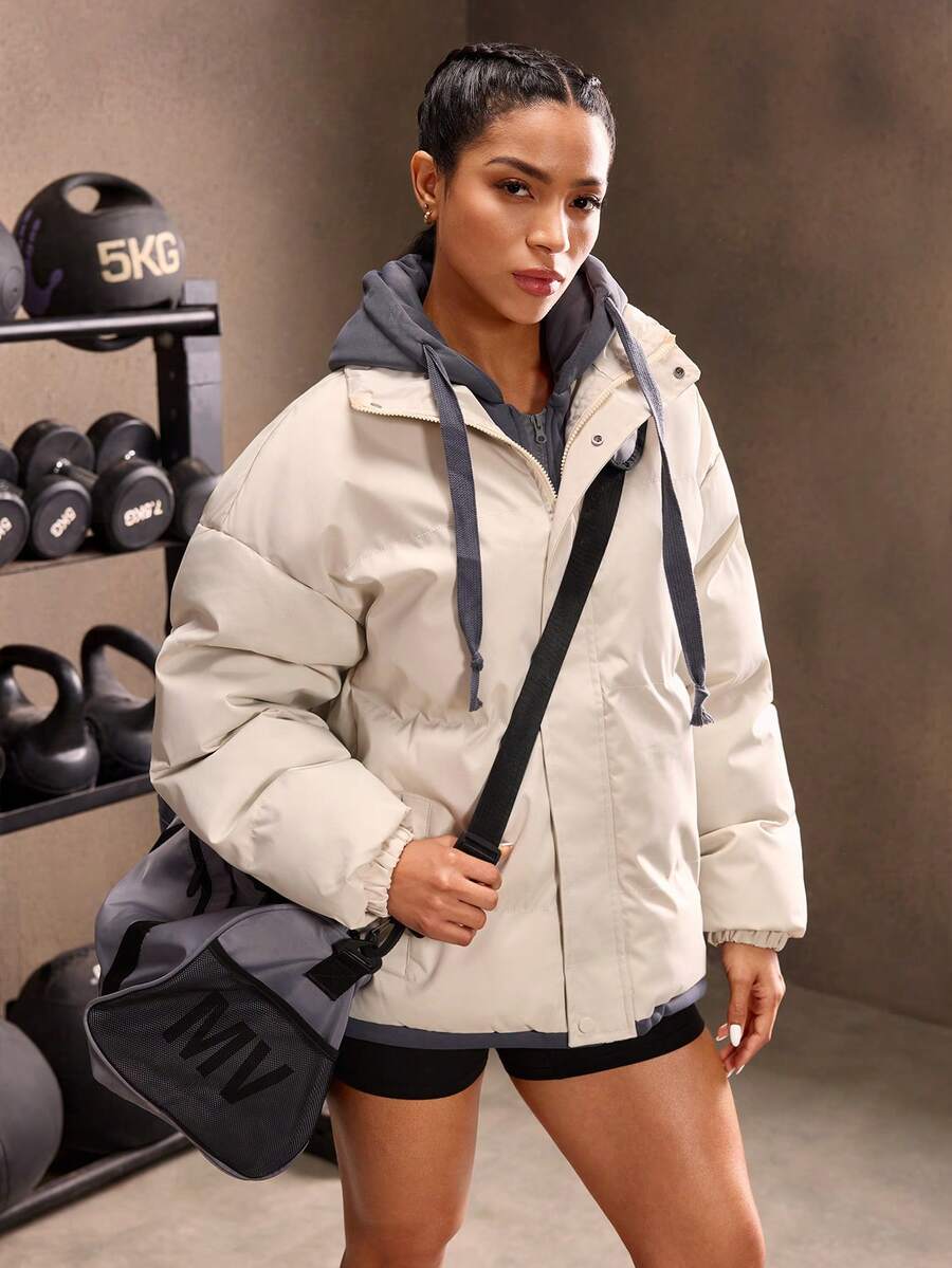 Powerista Women's Long Sleeve Drawstring Hooded Sports Jacket, 2 In 1, Winter - Khaki - View 1