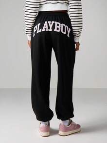 Missguided x Playboy Button Detail Cuffed Joggers For Casual Loungewear And Everyday Comfort With Elastic Waistband - Black - View 1