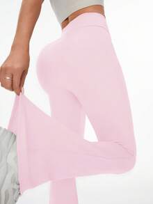 Easithlete Women V Shaped  Yoga Legging Flare Leg For Women High Waisted Bootcut Yoga Pants Wide Leg Yoga Pants Stretchy Work Pant For Workout Athletic Running Cycling Yoga Pickleball Exercize Casual Fleece Fabric Workout Tights - Baby Pink - View 6