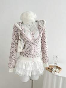 Elamini 秋冬季休闲女式撞色保暖内衬拉链卫衣，豹纹印花，柔软修身，适合返校和居家穿着 - 彩色 - 查看 4