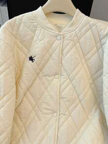 INAWLY 精致乳白色绗缝刺绣棒球领短款羽绒服