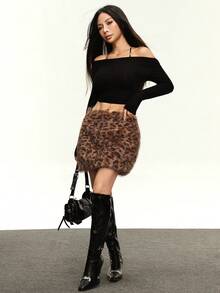 Rina Fox 休闲时尚女式 Y2K 豹纹蓬松迷你裙 - 棕色 - 查看 6