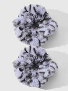 ROMWE Kawaii 2 件/套时尚韩式别致发圈，柔软毛绒豹纹/条纹/斑马纹发带，适合女士/女孩日常佩戴，送给朋友的礼物 - 彩色 - 查看 21