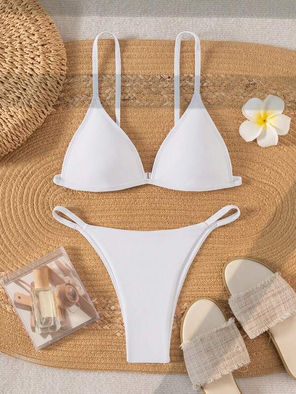 Swim Vcay Bikini de triángulo de unicolor de cintura baja