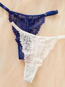 SHEIN 4件套性感女士浪漫蕾丝丁字裤 - 彩色 - 查看 4