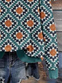 Mellowie 休闲简约菱形针织几何印花圆领宽松女式运动衫，适合秋冬季 - 彩色 - 查看 6