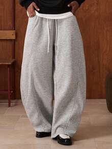 SWAVVY Men's Thermal Lined Standard Size Light Grey Sweatpants, Elastic Waist, No Back Pockets, Autumn/Winter - Light Grey - View 3