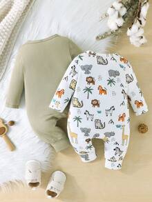 SHEIN Vintaside Kids 2件套可爱动物印花连体衣，秋季