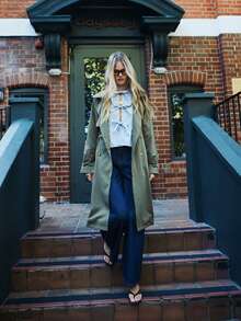 Aloruh 秋冬翻领插肩袖双排扣系带风衣