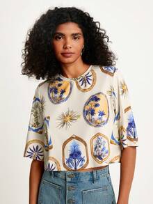 CAJUNI 女士休闲度假米色印花圆领短款上衣 - 外套 - 彩色 - 查看 7