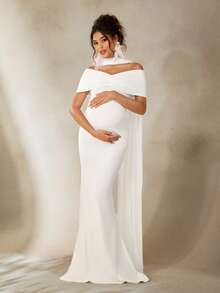 Cheriluna Maternity Maternity Photography Dress, White Long Elegant Gown, Suitable For Maternity Photoshoot - White - View 4