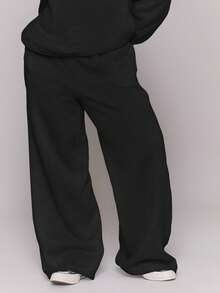 MUSERA Plus Straight Leg Patch Logo Tracksuit Bottom Joggers Fall Autumn Winter Casual Everyday Basics Cosy