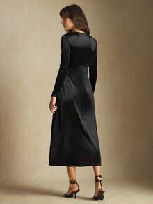 BizChic Vestido plisado con cuello en V y cintura con botones, nuevo para otoño/invierno 2025. Elegante y retro, ideal para uso diario, casual, romántico, fiestas, bodas, graduaciones y talla grande ocasiones. - Negro - Ver 3