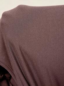 Lyxana Women's V-Neck Flared Sleeve Ruched Slim Fit Elegant T-Shirt - Coffee Brown - View 9