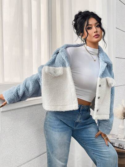 SHEIN LUNE 大码女式前扣长袖休闲夹克，秋冬