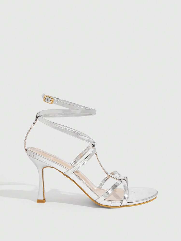 CUCCOO SZL Women's Pointed Toe Sexy Patent PU Leather Criss-Cross Buckle Strap Roman Party Style Stiletto High Heel Sandals
