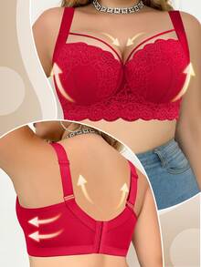 LustreForm Plus Size Women Comfortable Underwire Lace Bra - Red - View 2
