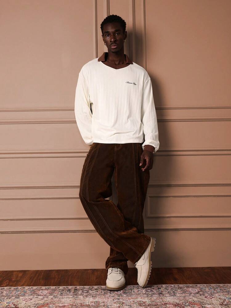 ロゴ入り長袖リブポロ