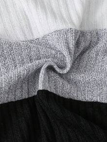 SHEIN 2 件套年轻男孩字母印花撞色长袖罗纹 T 恤和裤子，休闲装 - 黑與白 - 查看 5