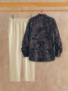Manfinity VCAY Bộ áo sơ mi dài tay họa tiết Paisley Bohemian cổ điển và quần cạp chun cho nam đi làm hàng ngày đi tiệc - Nhiều màu - Xem 2