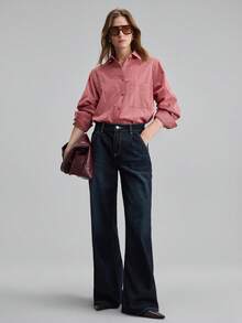 Ontre قميص نسائي أسيمتري طويل الأكمام مفكك التصميم مربع، مناسب للتنقل الحضري والأعمال والارتداء اليومي، خريف/شتاء