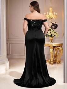 Coutiva Vestido de noche de satén con abertura alta, diseño de aplicaciones accionadas a mano, cuello de un solo hombro y bajo con corte, adecuado para invitados de boda, ceremonia de graduación y fiesta de baile, talla grande y elegante