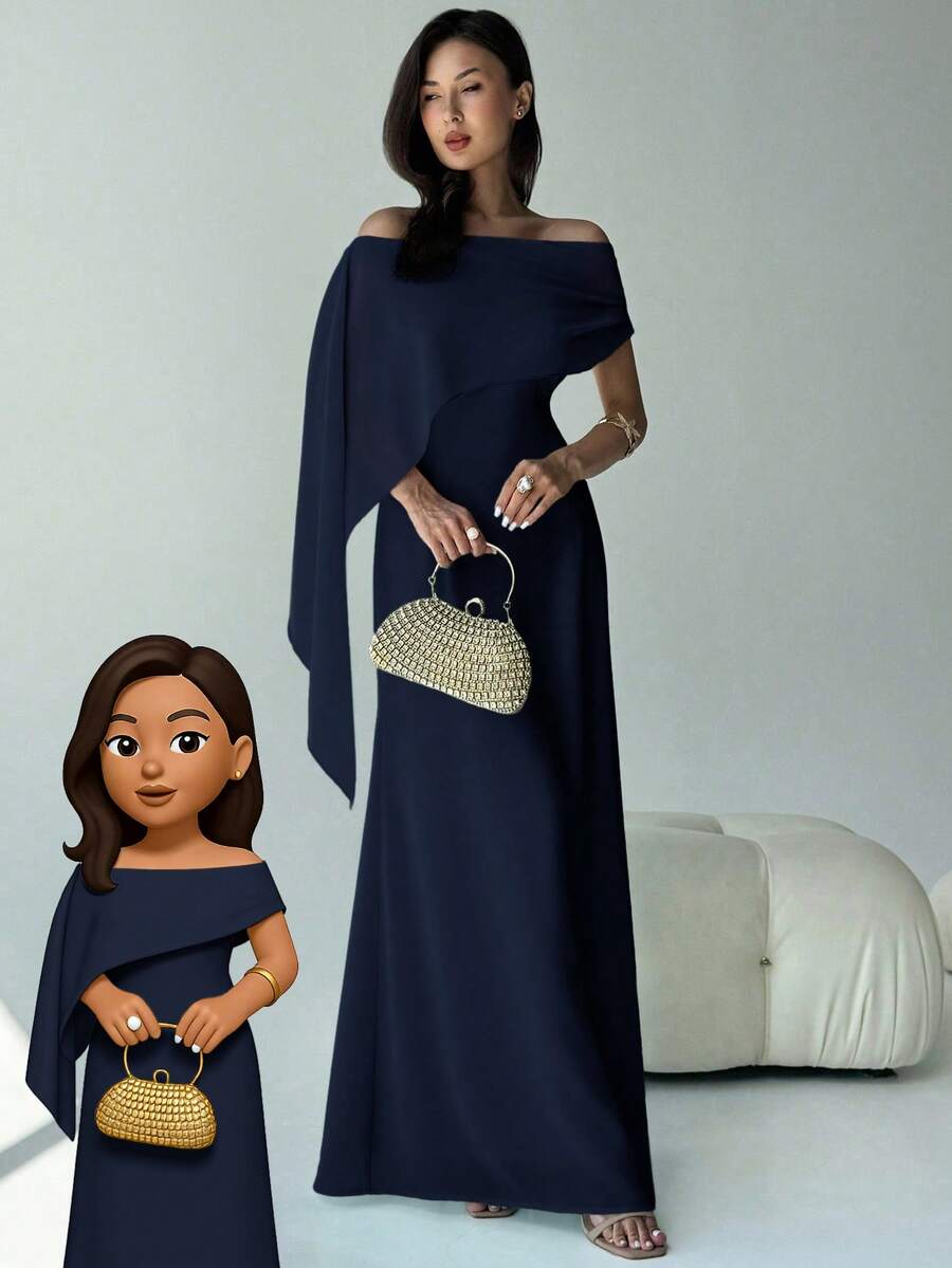 Aloruh New Off Shoulder Boat Neck Flowy Fitted Sense Of Design Birthday Mini Dress Party Cocktail Versatile Green Maxi Mermaid Hem Dress,Dresses For Women Elegant,New Year Dress ,Elegant Party Dresses,Dresses For Women Elegant