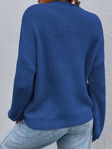 EMERY ROSE Suéter holgado de punto acanalado de unicolor minimalista para mujer, otoño/invierno - Azul - Ver 2