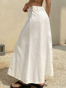 Dazy Tall 高个女式常规腰围褶裥长款休闲牛仔裙 - 白色 - 查看 2