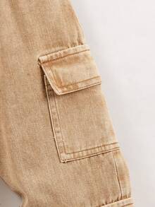 男童宽松直筒牛仔裤，带侧袋，休闲百搭校园风格 - 卡其色 - 查看 7