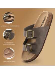 GETAC Sandalias Corcho Chanclas Mujer Hombre Piel Broche Ajustable - Café integral - Ver 5