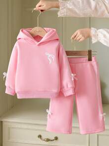 Souflis 2 Stücke/Set Mädchen Lässig hellrosa Langarm Sweatshirt und Hose Outfit, geeignet für Schule, Ausflüge und Spiel, Herbst/Winter 2025