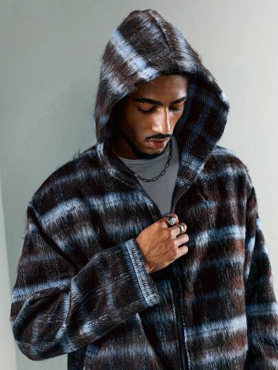 Street Life Cardigan à capuche casual à carreaux pour hommes, mode de rue, automne/hiver