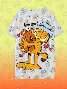 GARFIELD | SHEIN 加大码可爱猫咪印花圆领短袖睡裙，夏季卡通睡衣女款，哞哞睡裙 - 白色 - 查看 7