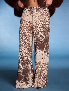 Normani Mid Rise Drawstring Wide Leg Cow Print Trousers Summer Festival Vacation Cute Sexy Cowgirl Spring Ibiza Western Rave Club Halloween Fall Winter Autumn Party - Brown - View 2