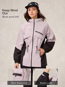 OutZeal Chaqueta impermeable de mujer para exteriores, con múltiples bolsillos con cremallera, cintura con cordón y bloques de color, para senderismo y camping en otoño - Multicolor - Ver 3