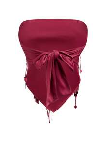 Aloruh 酒红色闪亮亮片抹胸短款上衣，性感派对音乐节装 - 酒紅色 - 查看 2