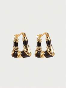 Glisma Pendientes de estilo vintage chapados en oro de 18K con dos tonos para mujeres - Negro - Ver 1