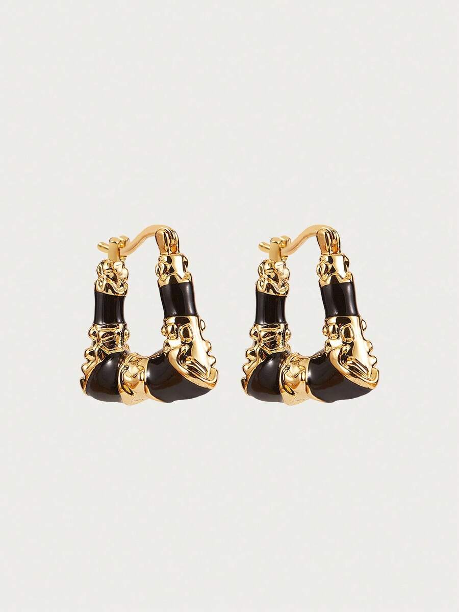 Glisma Pendientes de estilo vintage chapados en oro de 18K con dos tonos para mujeres - Negro - Ver 1