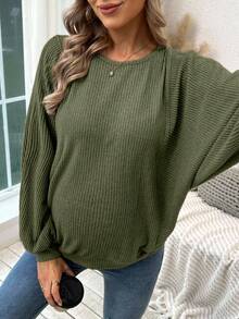 SHEIN Pregnant Women's Casual Solid Color Batwing Sleeve Sweatshirt, Autumn - Army Green - View 4