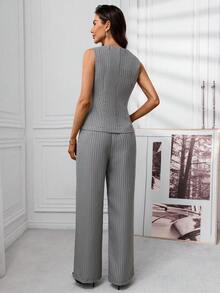 Ellevyn 女式系腰长袖针织衬衫 - 黑與白 - 查看 3