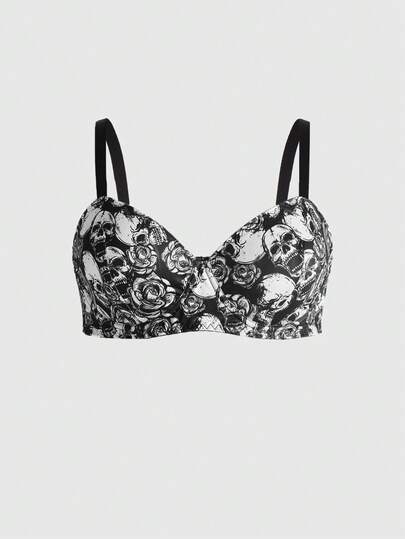 ROMWE Áo ngực có gọng và không gọng Gothic Skeleton cỡ lớn